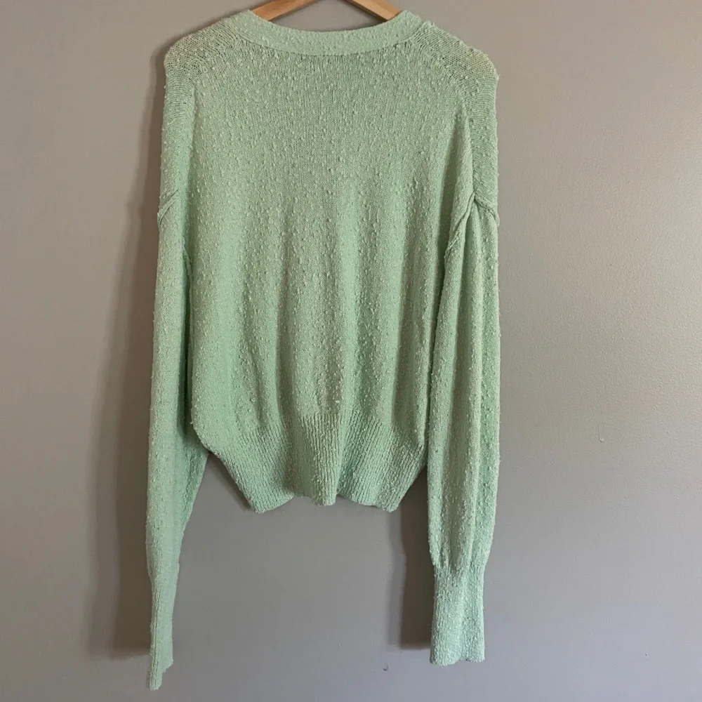 Free People Cardigan Womens XS Mint Green Textured Knit V-Neck Boho Sweater